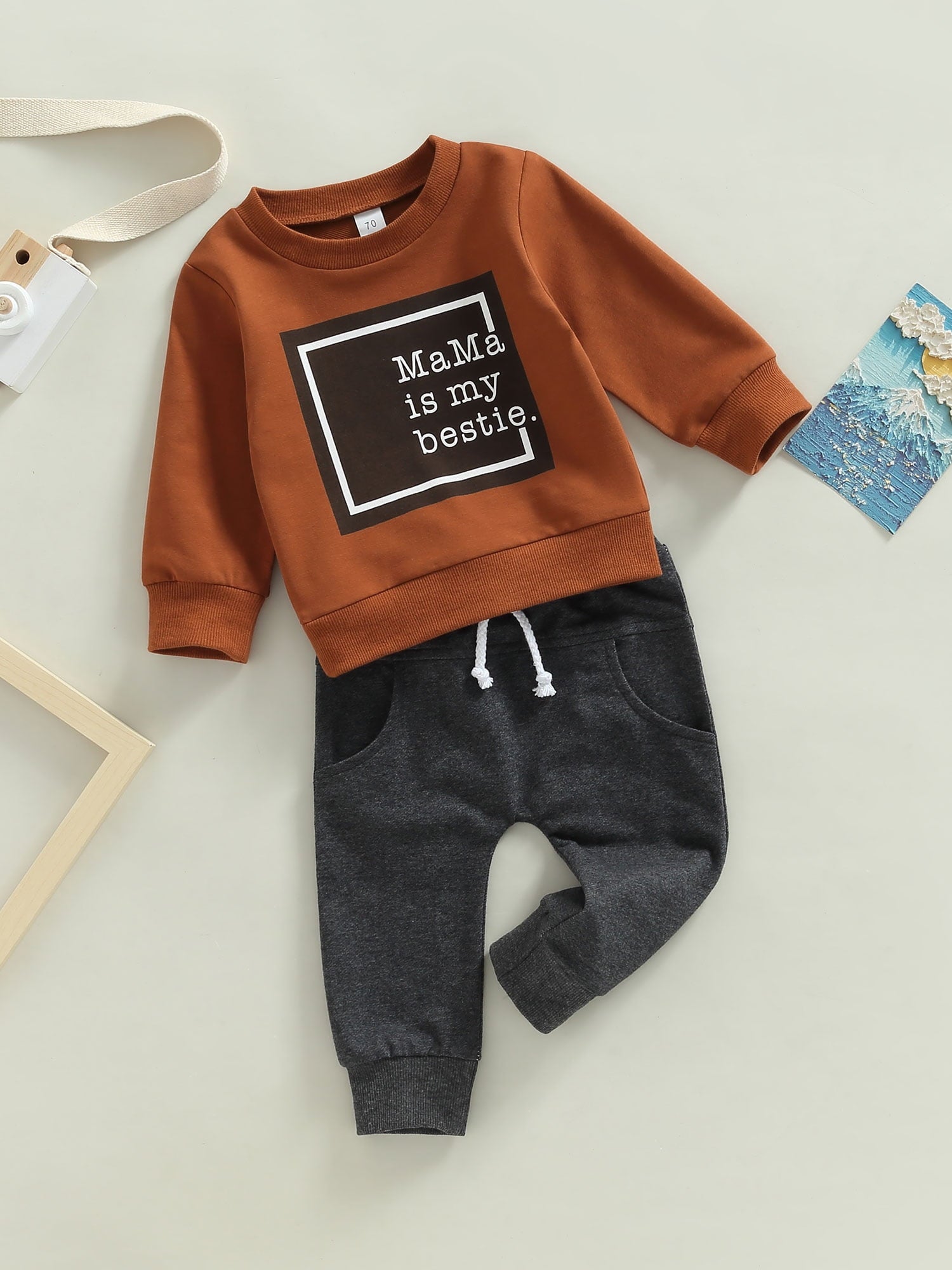 Bagilaanoe 2Pcs Toddler Baby Boy Long Pants Set Letter Print Long Sleeve Sweatshirt Pullover Tops+ Trousers 3M 6M 12M 18M 24M 3T Kids Casual Sweatsuit