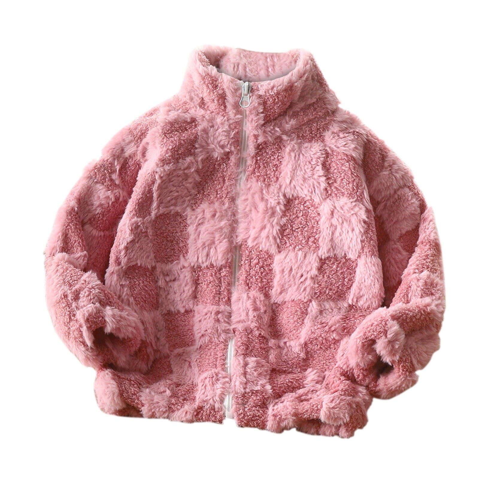 Annhoo Boys Girls Winter Fuzzy Jackets Comfy Long Sleeve Zipper up Plaid Outwear Cute Stand Collared Warm Coats