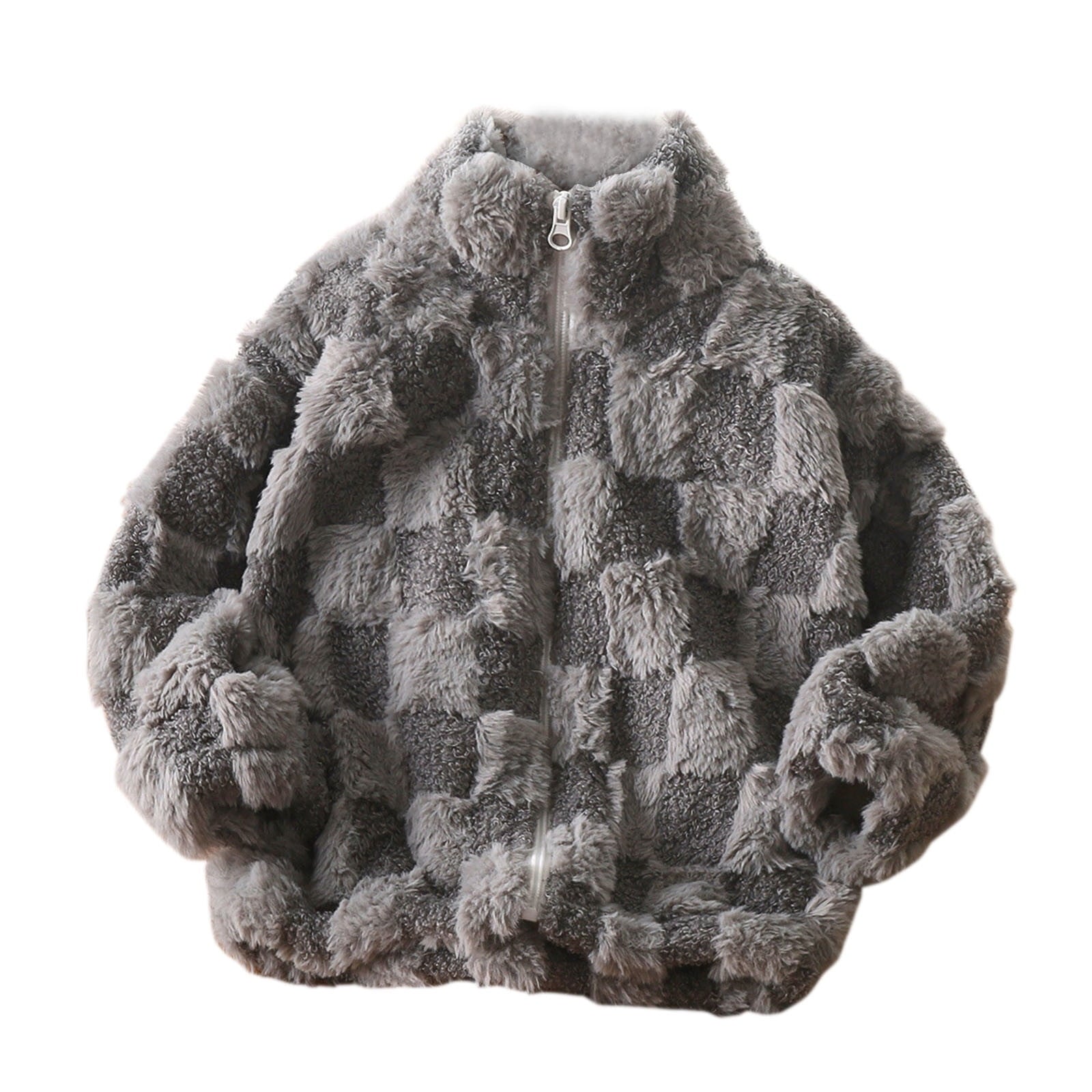 Annhoo Boys Girls Winter Fuzzy Jackets Comfy Long Sleeve Zipper up Plaid Outwear Cute Stand Collared Warm Coats