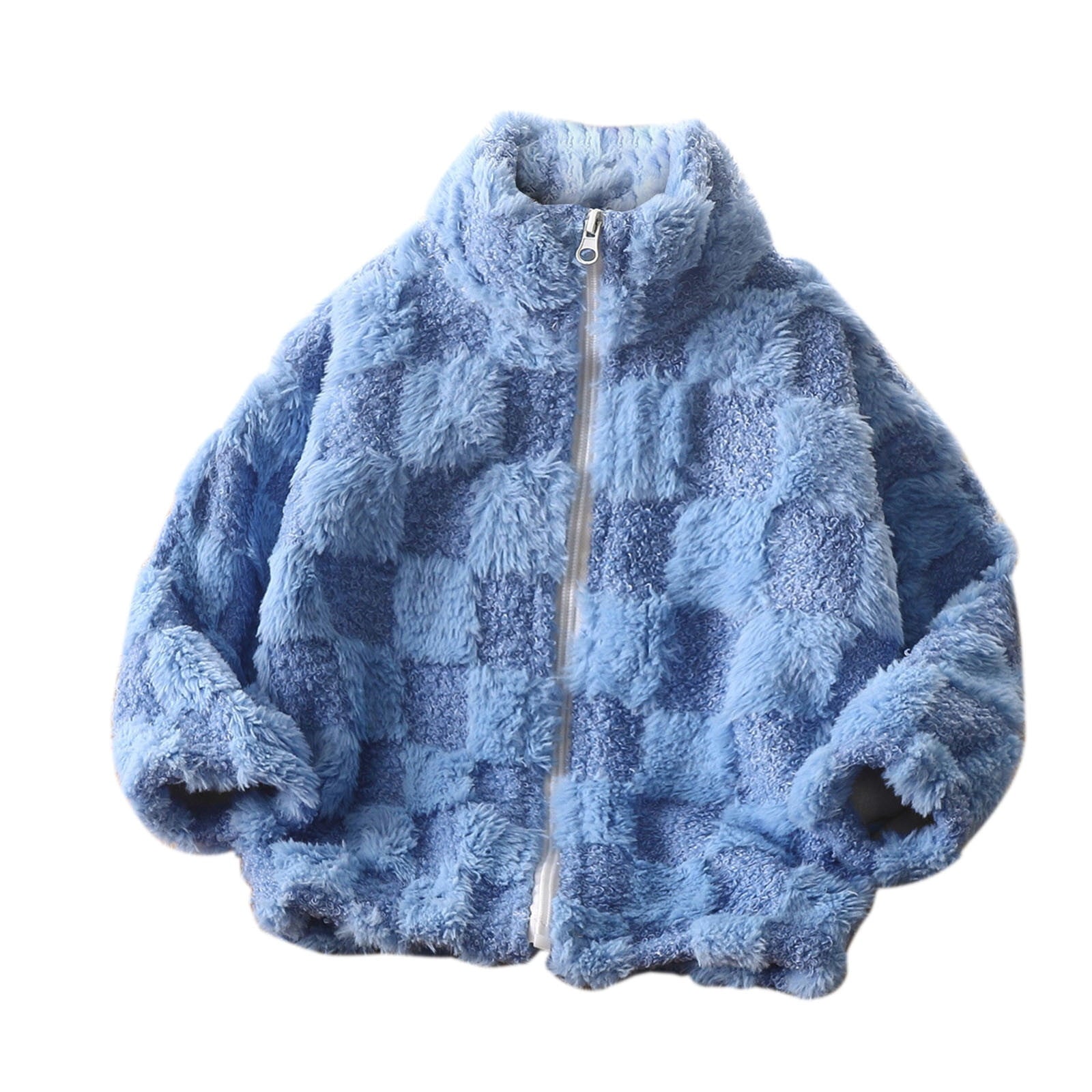 Annhoo Boys Girls Winter Fuzzy Jackets Comfy Long Sleeve Zipper up Plaid Outwear Cute Stand Collared Warm Coats