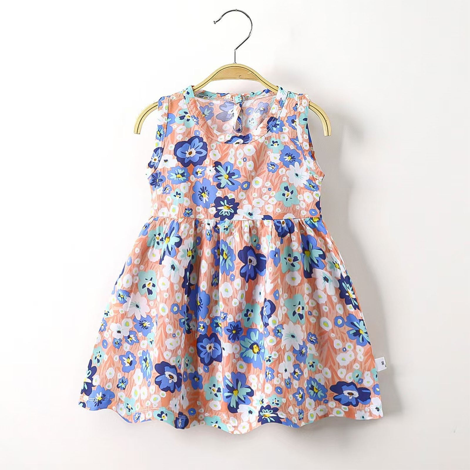 Cethrio Girls Sundresses, Cotton Flower Print Sleeveless Birthday Summer Dresses Dark Gray Size 6Months-11T