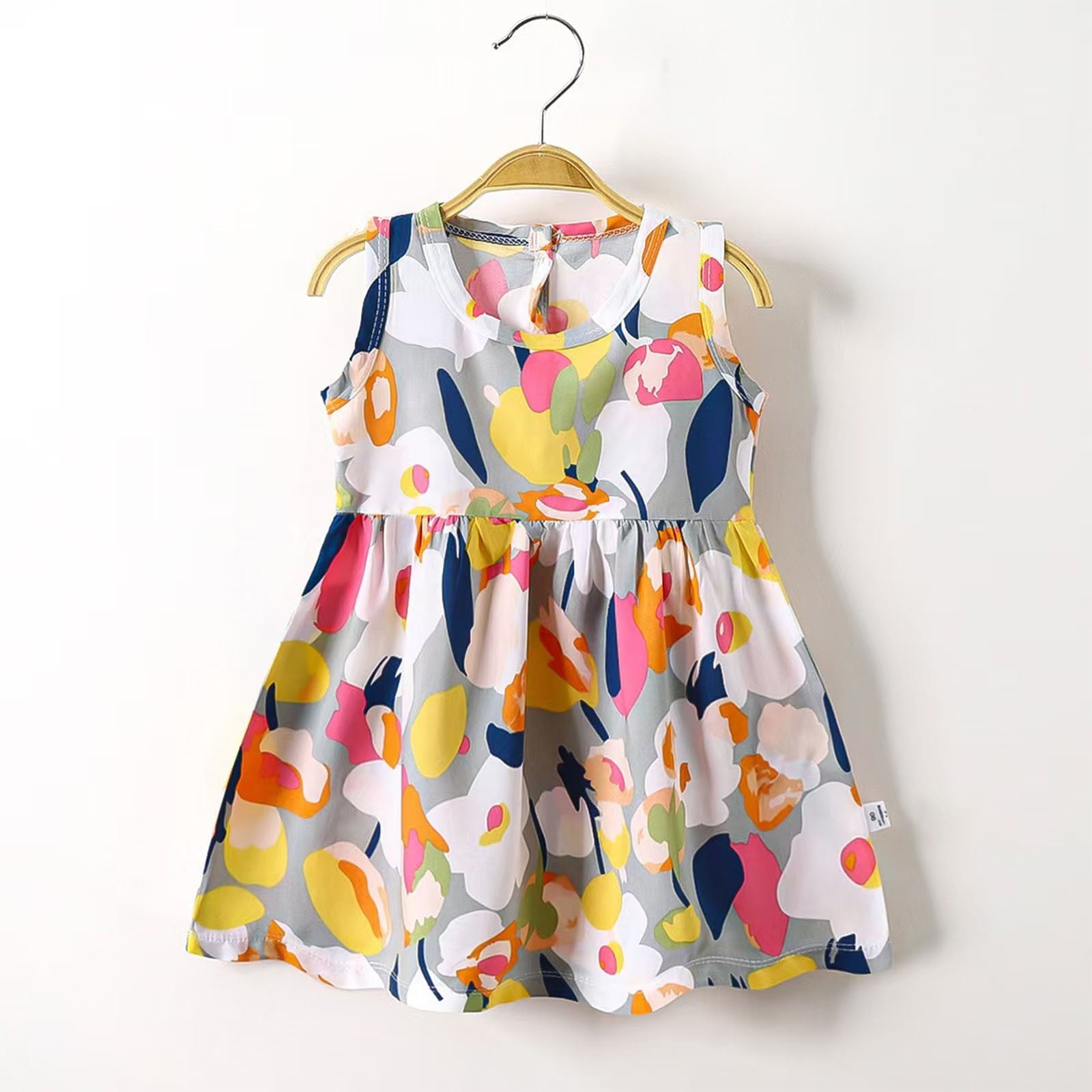 Cethrio Girls Sundresses, Cotton Flower Print Sleeveless Birthday Summer Dresses Dark Gray Size 6Months-11T