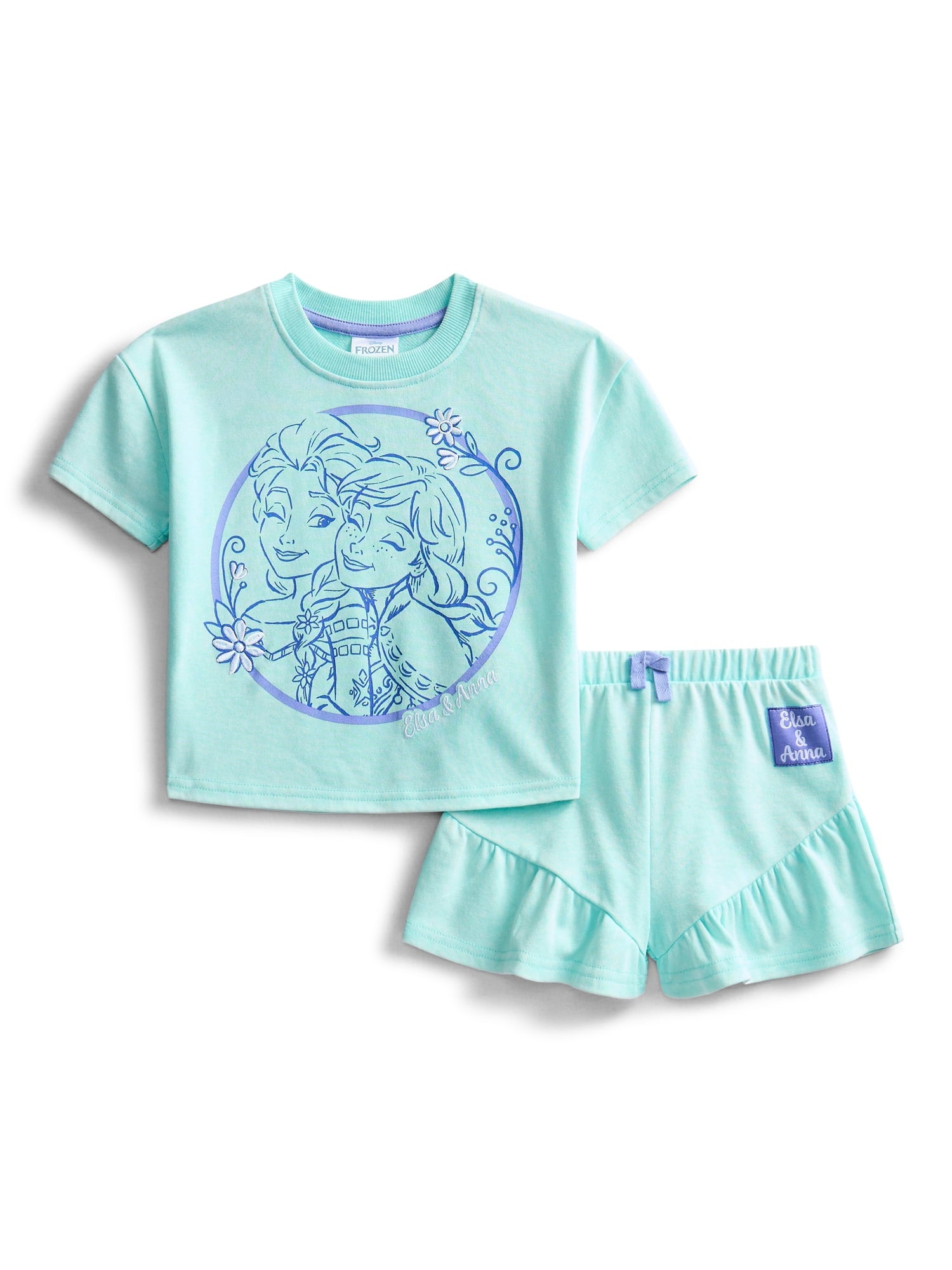 Bluey Toddler Girls Short Sleeve Graphic Tee and Matching Ruffle Shorts Set, 2-Piece, Sizes 12M-5T