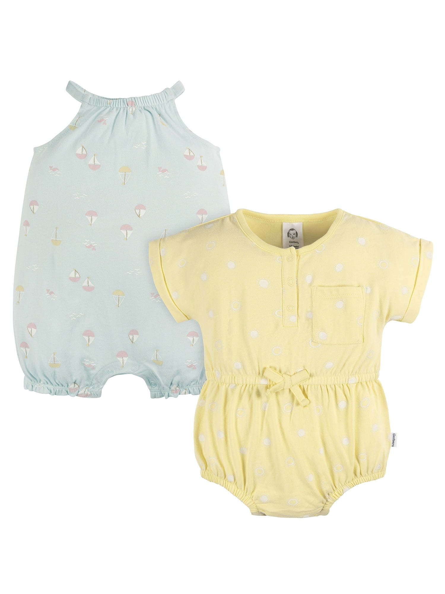 Gerber Baby Girl Rompers, 2-Pack, Sizes 0/3 Months - 24 Months
