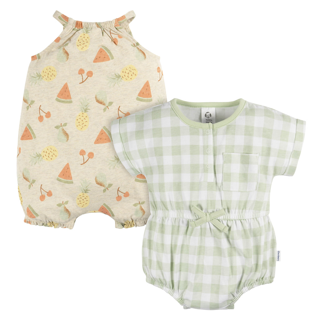 Gerber Baby Girl Rompers, 2-Pack, Sizes 0/3 Months - 24 Months