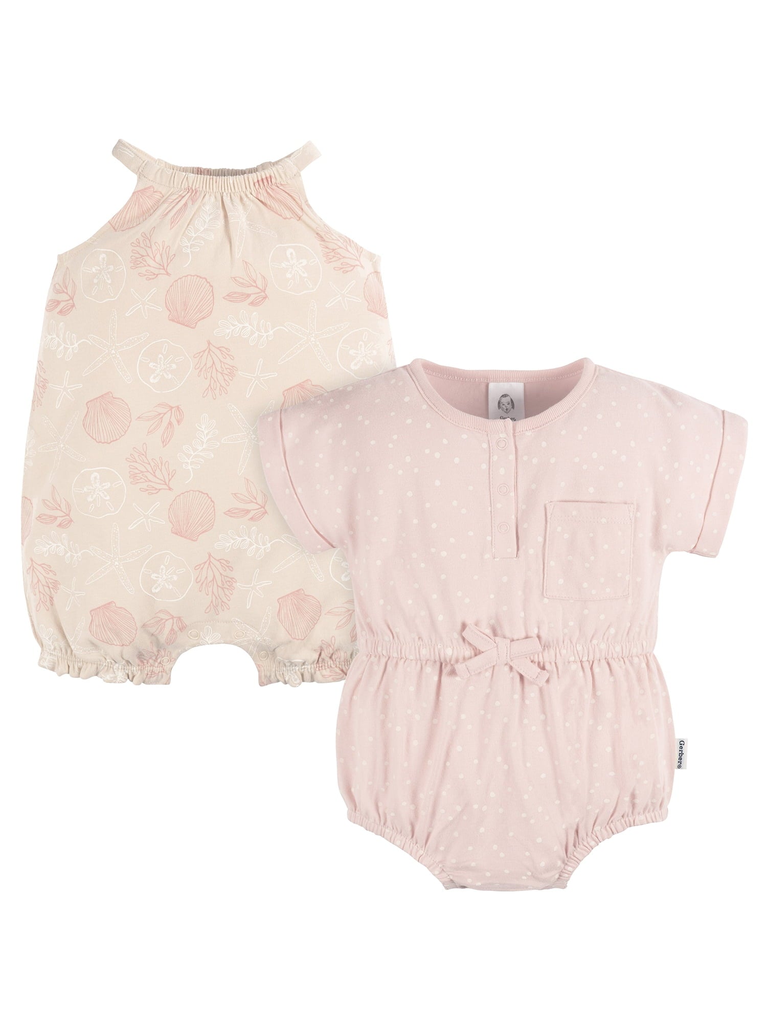Gerber Baby Girl Rompers, 2-Pack, Sizes 0/3 Months - 24 Months