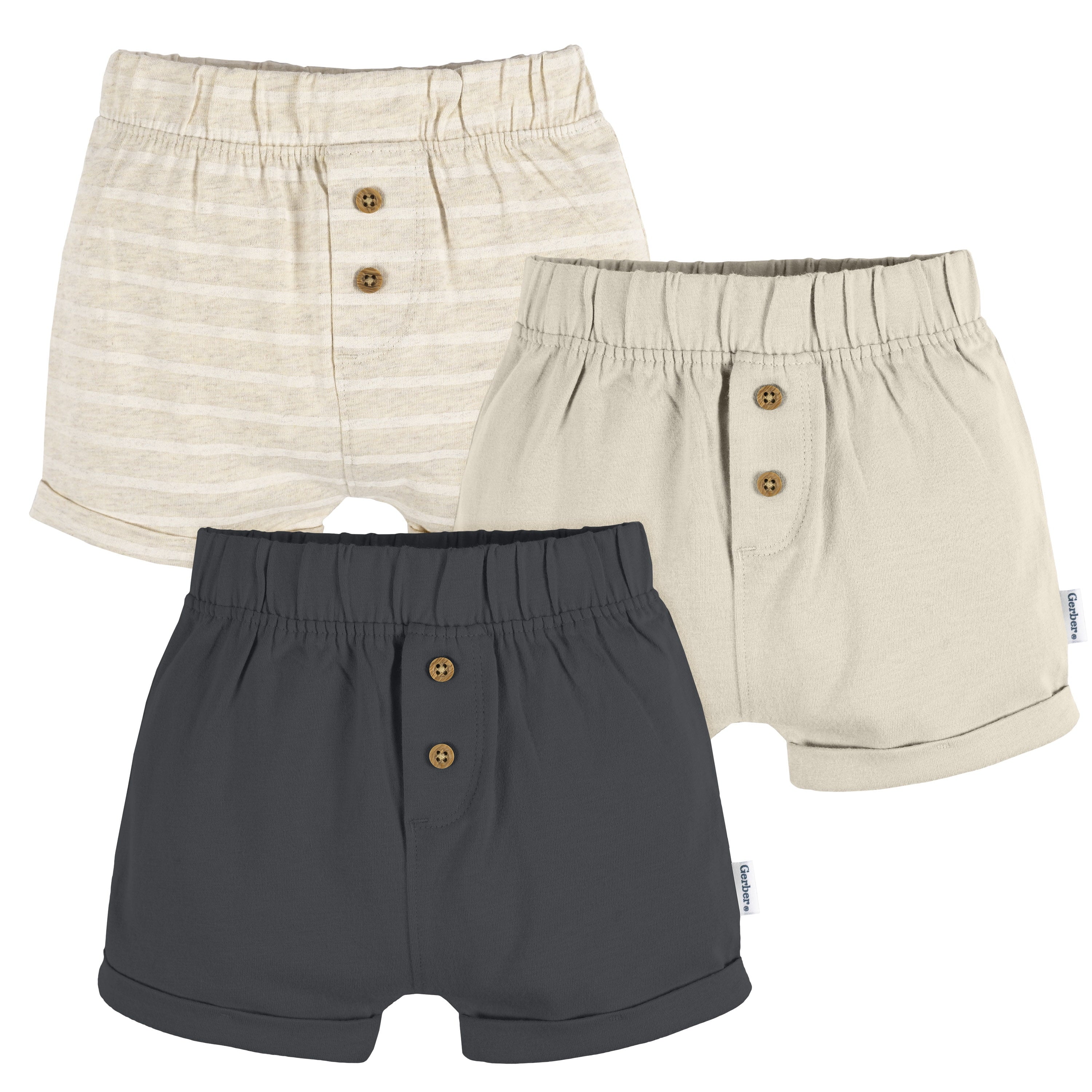 Gerber Baby Neutral Knit Shorts, 3-Pack, Sizes 0/3 Months - 24 Months