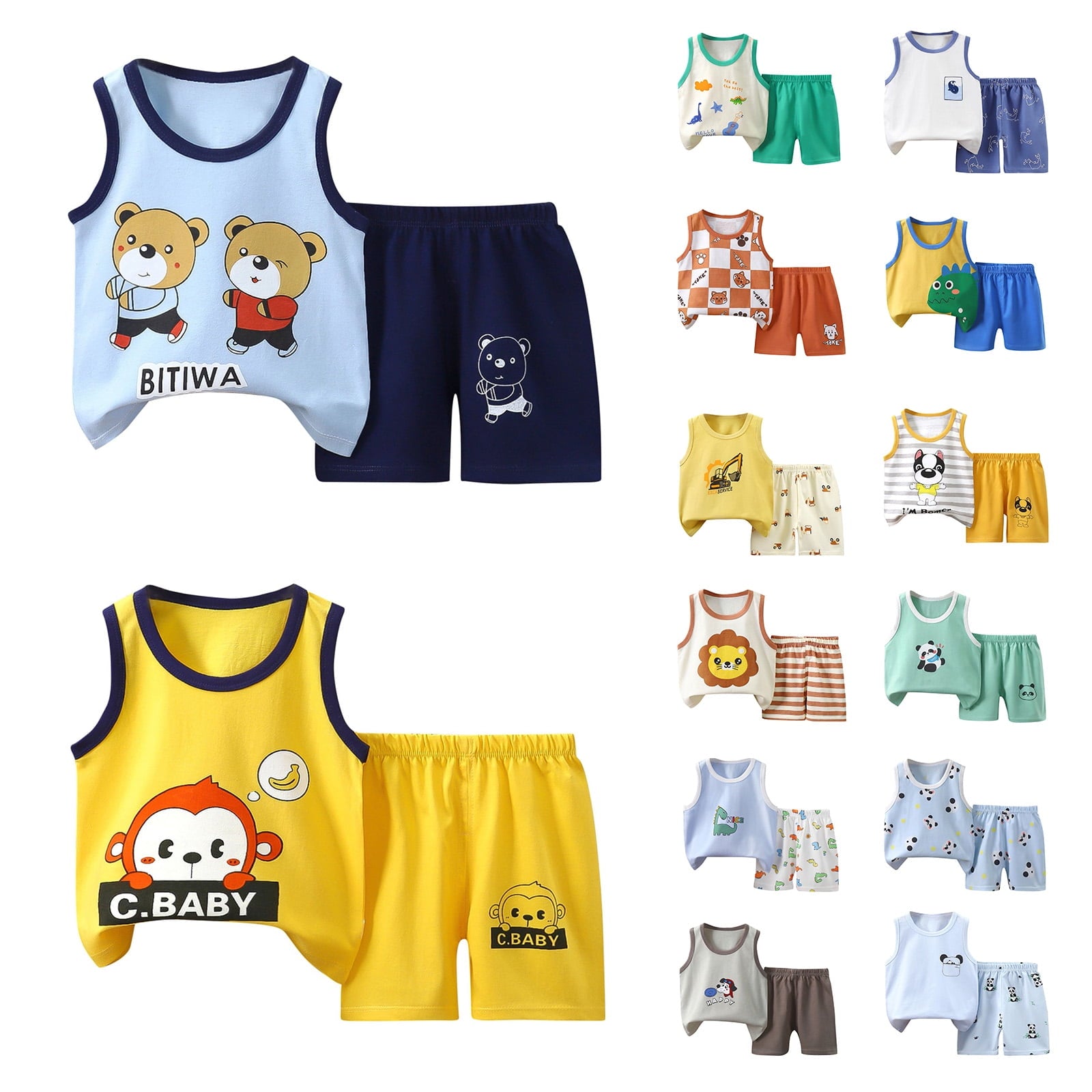 Bovxnpu Summer Boys Girls 2 Piece Outfits, Toddler Boys Casual Clothing Set, Baby Summer Boy Cute Printed Round Neck Tank Shorts Suit 3 Years