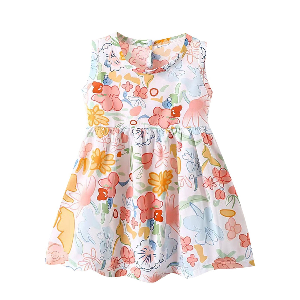 Cethrio Girls Sundresses, Cotton Flower Print Sleeveless Birthday Summer Dresses Dark Gray Size 6Months-11T