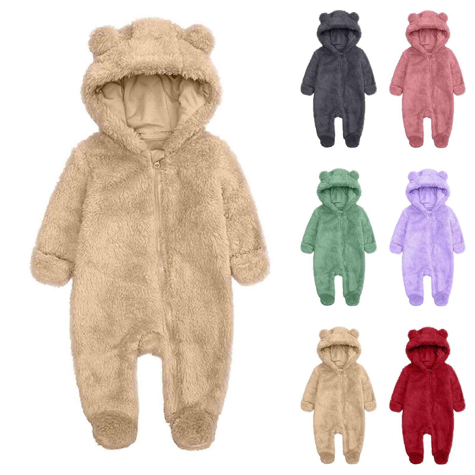 breaise Baby Newborn Bear Fleece Snowsuit Winter Coat Warm Hooded Jumpsuit for Baby boy girl